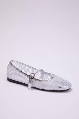 Trendyol Shoes Beyaz Fileli Yuvarlak Burun Mary Jane Kad?n Babet TAKSS24BE00000 - Trendyolmilla фото 2
