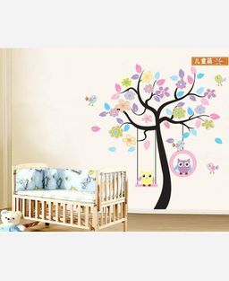 Наклейка интерьерная винил 160*160 см Совы на разноцветном дереве. 904652 - Yiwu youda import & export co фото 5