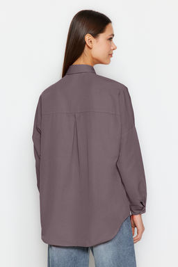 TRENDYOLMILLA Ac?k Mavi Pamuklu Oversize Genis Kal?p Dokuma Gomlek TWOSS22GO0669 фото 16