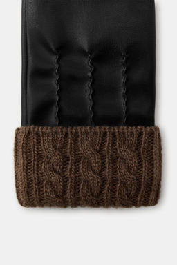 GUANTES EFECTO PIEL MEZCLA LANA / Negro
