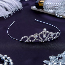 Цена за 2 шт. Диадема для волос «Этюд», бусины, 3 см, серебро