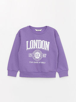 Bisiklet Yaka Bask?l? Uzun Kollu K?z ?ocuk Sweatshirt