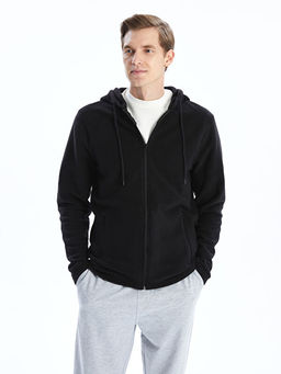 Kap??onlu Uzun Kollu Polar Erkek Fermuarl? Sweatshirt