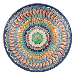 Ляган узбекский Риштанская керамика «Узоры», для плова, d=33 см, глубокий, синий