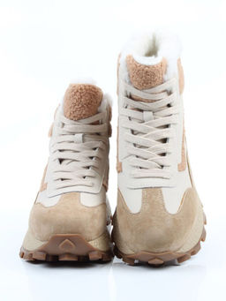 04-WG042-2M BEIGE/WHITE Кроссовки зимние женские (натуральная кожа, натуральная замша, 100% шерсть)