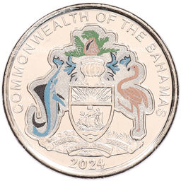 Монета 25 центов 2024 года Багамские острова 50 лет Центральному банку Багамских Островов