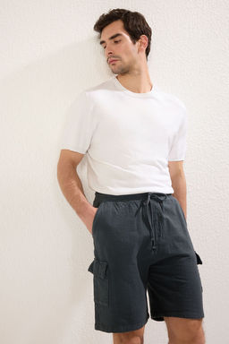 TRENDYOL MAN Antrasit Loose Fit %100 Pamuk Keten Gorunumlu Dokulu Sort & Bermuda TMNSS25SR00007 - Trendyolmilla фото 5