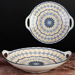 Блюдо с ручками круглое 28х25х5 см керамика / ZY023 /уп 36/ - ГалеонТрейд фото 2