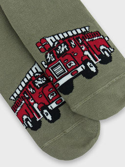 Цена за 5 пар! Носки детские оливковые с рисунком пожарной машины - Mark formelle фото 5