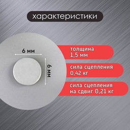 Цена за 100 шт. Магнит технический неодимовый (магнитит на обе стороны), серебристый, 6×1.5 мм