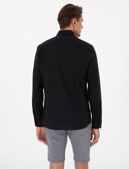 Siyah Keten G_r_n_ml_ Slim Fit Uzun Kollu G_mlek