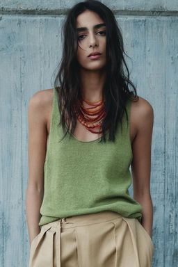 PLAIN LINEN BLEND STRAPPY KNIT TOP - Zara фото 19