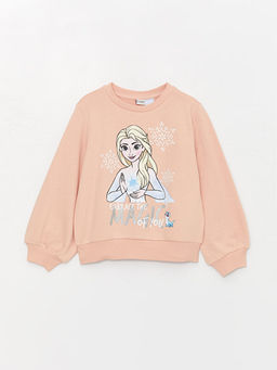 Bisiklet Yaka Elsa Bask?l? Uzun Kollu K?z ?ocuk Sweatshirt