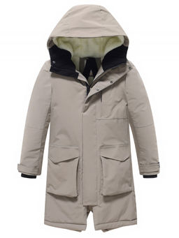 Парка зимняя подростковая для мальчика с капюшоном бежевого цвета 9539B - Mtforce фото 8