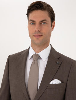 Kahverengi Slim Fit %100 Y_n _izgili Tak_m Elbise