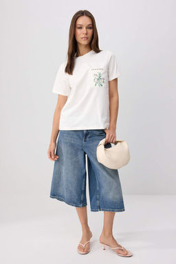 Ekru Nak__l_ Regular/Normal Kal_p %100 Pamuk _rme T-Shirt TWOSS26TS00316 - Trendyolmilla фото 2