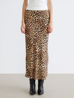 Beli Lastikli Leopar Desenli A Kesim Saten Etek