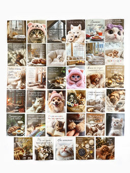 Набор мини-открыток в коробке со скрепками «Котики», 35 штук, 8 x 10 см