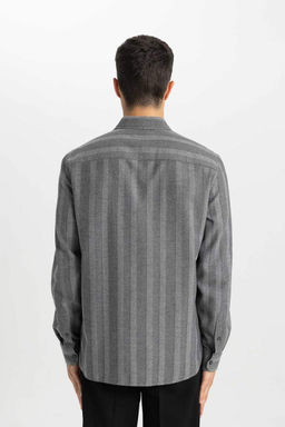 Полосатая текстурированная рубашка обычного кроя с длинным рукавом - Defacto фото 10