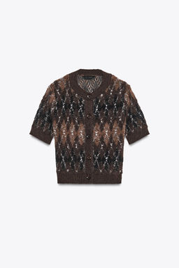 ARGYLE KNIT SHORT SLEEVE CARDIGAN - Zara фото 4