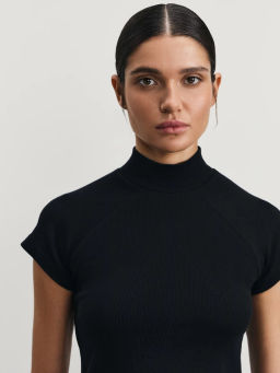 Футболка в рубчик из хлопка с рукавом реглан / Zarina  фото 7