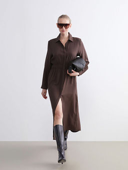 B?y?k Beden Dokulu B?zg?l? G?mlek Elbise