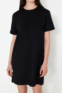 TRENDYOLMILLA Ekru Bisiklet Yaka K?sa Nervurlu Esnek Orme Mini T-shirt Elbise TWOSS24EL01013  фото 4