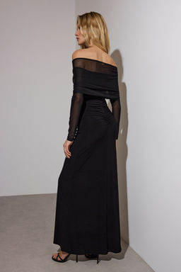 Limited Edition Siyah Pencere/Cut Out Detayl? Tul Orme Maxi Abiye Mezuniyet Elbisesi TPRAW26EL00034 - Trendyolmilla фото 4