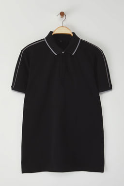 TRENDYOL MAN Siyah Regular/Normal Kesim Biyeli Polo Yaka T-shirt TMNSS25PO00015 - Trendyolmilla фото 2