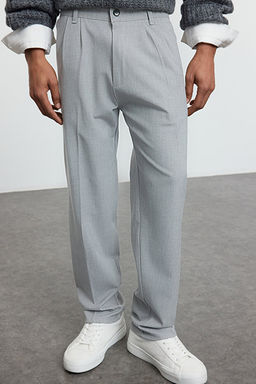 Gri Pileli Klasik Baggy Fit Kuma_ Pantolon TMNSS24PL00024