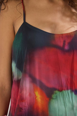 Cok Renkli Duz Kesim Soyut Desenli Midi Dokuma Sifon Astarl? Elbise TWOSS25EL00806 - Trendyolmilla фото 3