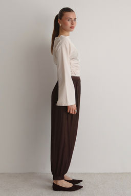 Kahverengi Saten Crushl? Salvar Pantolon TWOSS26PL00018