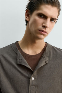 RELAXED FIT HENLEY COLLAR T-SHIRT