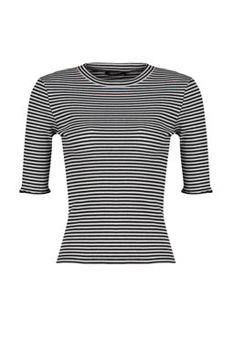 Siyah-Beyaz Cizgili Fitilli Fitted/Vucuda Oturan Bisiklet Yaka Esnek Orme Bluz TWOSS23BZ00025