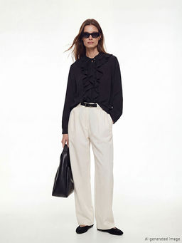 Ba?lamal? Yaka F?rf?rl? Oversize Bluz