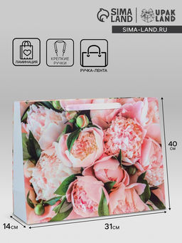 Пакет подарочный ламинированный горизонтальный Белые бутоны, L 40?31?14 см