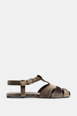 SANDALIA CANGREJERA EFECTO TERCIOPELO / Marr?n - Zara фото 3