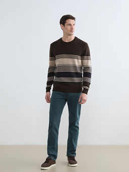 Bisiklet Yaka ?izgili Erkek Triko Kazak