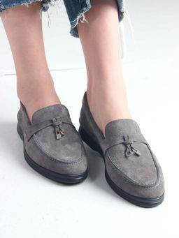 Лоферы туфли 170.2614bl. Серый замок замша