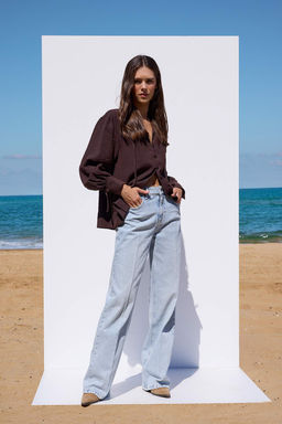 More Sustainable Mavi Rejeneratif Pamuk Normal Bel Utu Izli Wide Leg Jeans TWOAW26JE00220