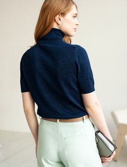 VILATTE / Базовый свитер из хлопка с мягким люрексом  фото 4