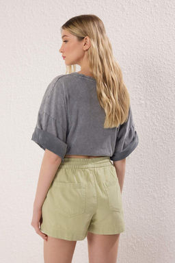 Trendyolmilla Haki Yuksek Bel Lastikli City Boy Denim Sort TWOSS25SR00215  фото 4