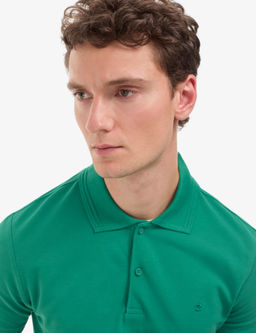 Ye_il Slim Fit %100 Pamuk K_vr_lmaz Polo Yaka Basic Ti__rt