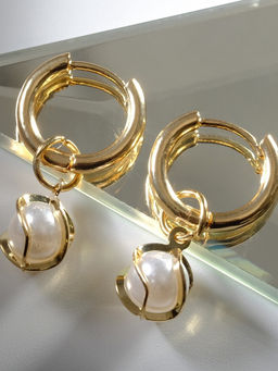 Серьги со съёмным элементом Трансформер жемчужина в нитях, белые в золоте