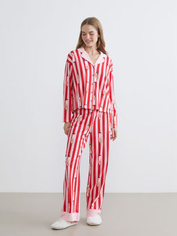 G?mlek Yaka Y?lba?? Temal? Kad?n Pijama Tak?m?