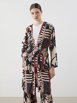 ?al Yaka Desenli Oversize Kad?n Kimono