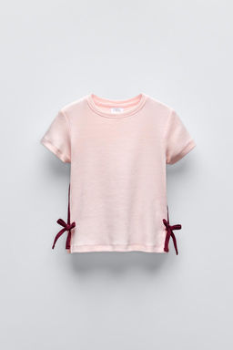RIBBED T-SHIRT WITH STRIPES AND BOWS - Zara фото 3