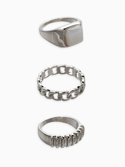 Набор колец 3 шт "Новый стиль" цепь, размер МИКС, цвет белый в серебре