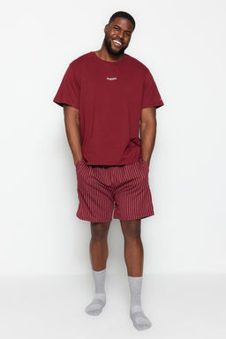 TRENDYOL MAN Buyuk Beden Bordo Regular Fit Rahat Bask?l? Sortlu Pijama Tak?m? TMNSS23PT00014 - Trendyolmilla фото 18
