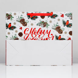 Пакет подарочный новогодний ламинированный горизонтальный «Снегири», 49×40×19 см